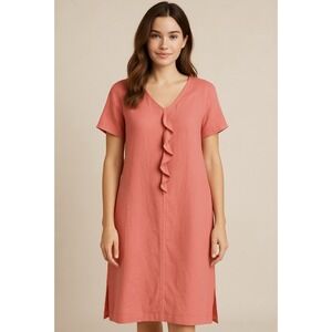 Hot Cotton Linen Resort Dress Size XL Lagenlook Comfort Beach Vaca Cruise Church